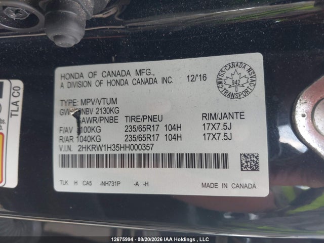 Honda CR-V LX 2017 2HKRW1H35HH000357 Image 9