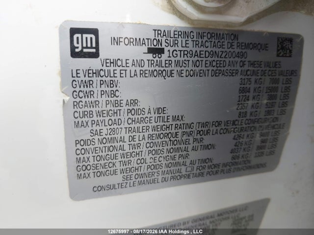 Продаж на аукціоні авто 2022 Gmc Sierra Limited K1500, vin: 1GTR9AED9NZ200490, номер лоту: 12675997