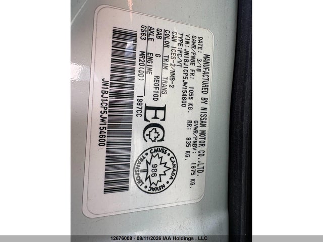 12676008 :رقم المزاد ، JN1BJ1CP5JW154600 vin ، 2018 Nissan Rogue Sport S/sv/sl مزاد بيع