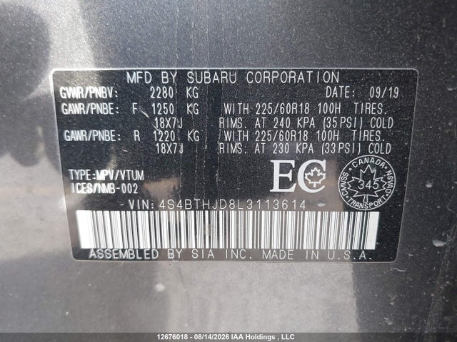 Subaru Outback Outdoor Xt 2020 4S4BTHJD8L3113614 Image 18