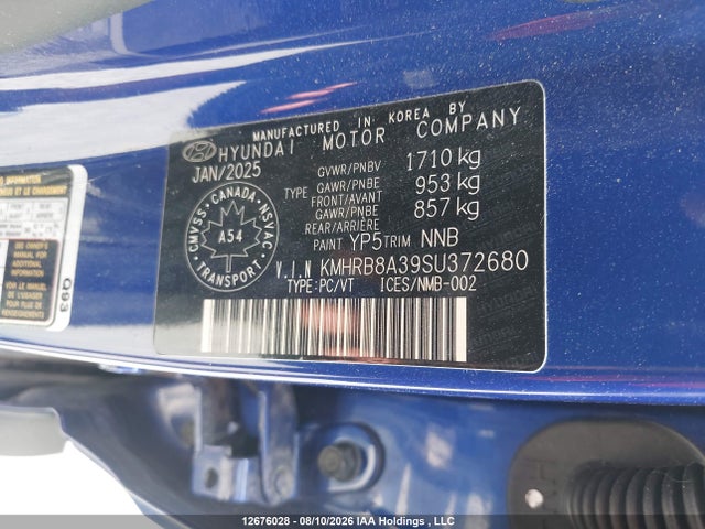 Продаж на аукціоні авто 2025 Hyundai Venue, vin: KMHRB8A39SU372680, номер лоту: 12676028