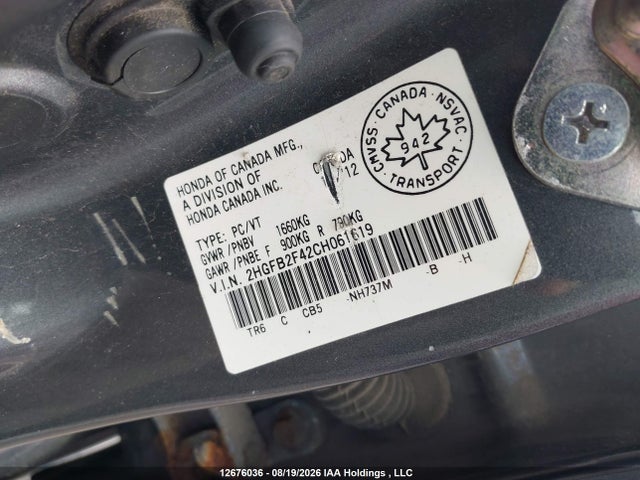 Aukcja sprzedaży 2012 Honda Civic Lx, vin: 2HGFB2F42CH061619, numer aukcji: 12676036