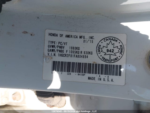 Honda Accord Ex-l 2015 1HGCR2F81FA804694 Image 19