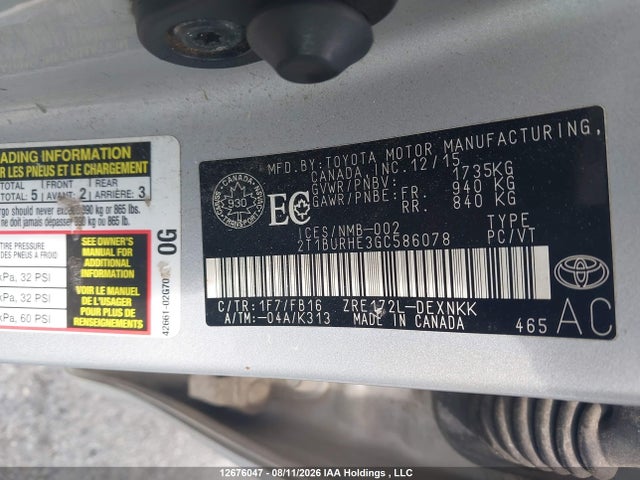 Toyota COROLLA LE 2016 2T1BURHE3GC586078 Image 18