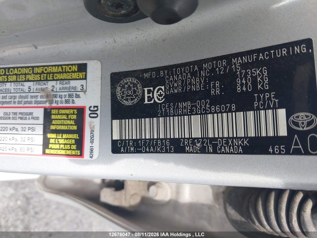 Toyota COROLLA LE 2016 2T1BURHE3GC586078 Image 9
