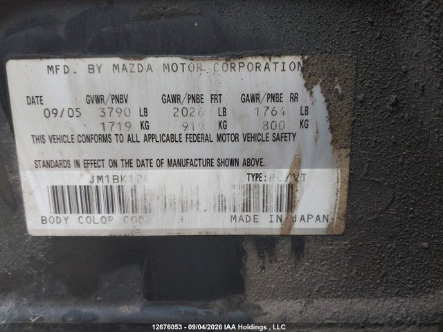 Aukcja sprzedaży 2006 Mazda Mazda3 Gs/gx, vin: JM1BK12F261431307, numer aukcji: 12676053