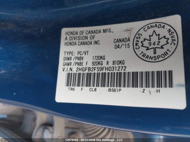 Honda CIVIC EX 2015 2HGFB2F59FH031272 Image 9