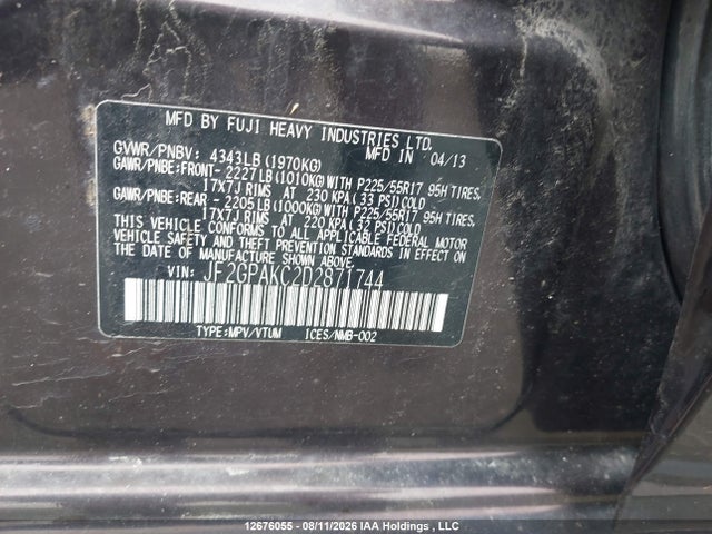 12676055 :رقم المزاد ، JF2GPAKC2D2871744 vin ، 2013 Subaru Xv Crosstrek Limited Package مزاد بيع