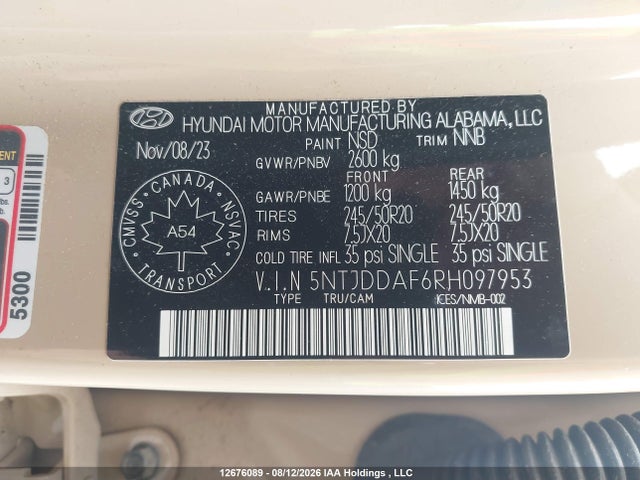 5NTJDDAF6RH097953 Hyundai Santa Cruz