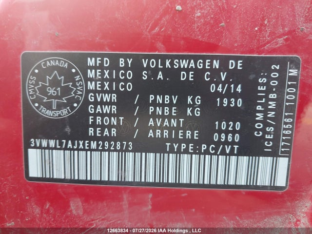 2014 Volkswagen Jetta 2.0 Tdi Comfortline/2.0 Tdi Highline/2.0 Tdi Trendline+ მანქანა იყიდება აუქციონზე, vin: 3VWWL7AJXEM292873, აუქციონის ნომერი: 12663834