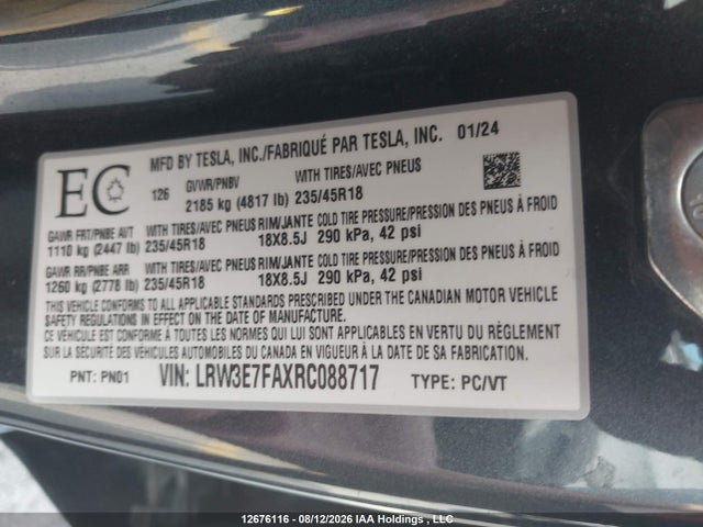 Tesla MODEL 3 2024 LRW3E7FAXRC088717 Image 19