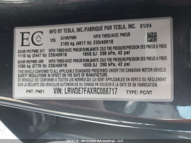 Tesla MODEL 3 2024 LRW3E7FAXRC088717 Image 9