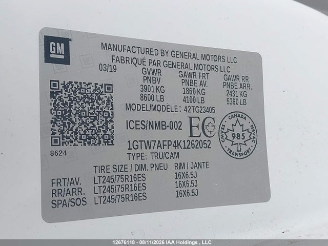 1GTW7AFP4K1262052 GMC Savana G2500