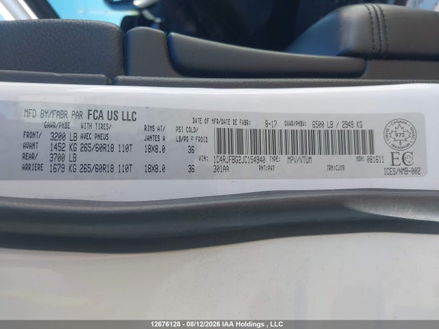 Продажа на аукционе авто 2018 Jeep Grand Cherokee Limited, vin: 1C4RJFBG2JC154940, номер лота: 12676128