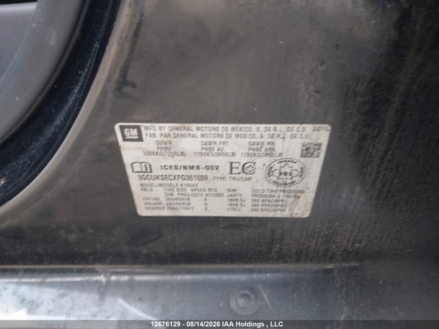 Aukcja sprzedaży 2015 Chevrolet Silverado 1500 Ltz, vin: 3GCUKSECXFG361038, numer aukcji: 12676129