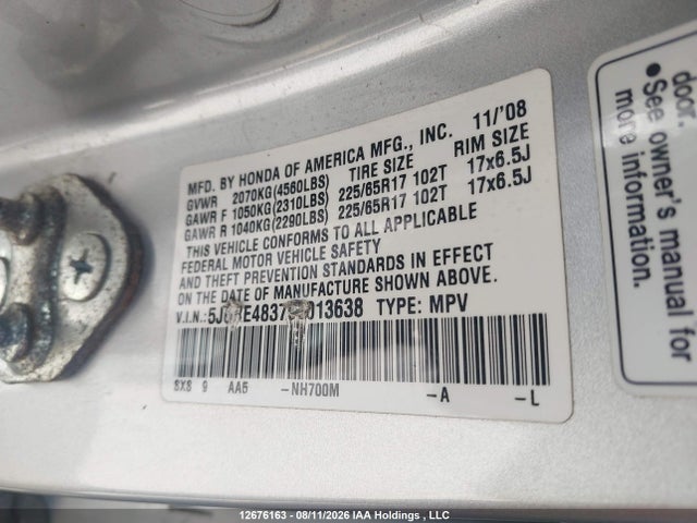 Продажа на аукционе авто 2009 Honda Cr-v, vin: 5J6RE48379L013638, номер лота: 12676163