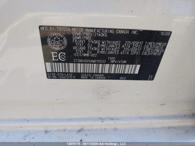 2010 Toyota Rav4 Limited მანქანა იყიდება აუქციონზე, vin: 2T3DK4DVXAW015532, აუქციონის ნომერი: 12676178