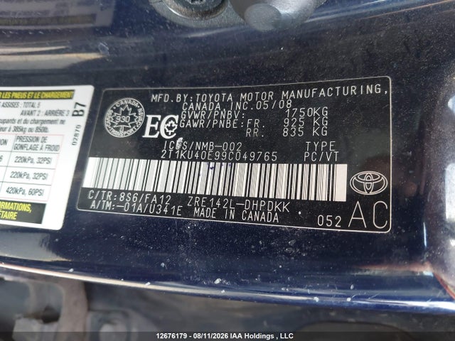 2009 Toyota Matrix მანქანა იყიდება აუქციონზე, vin: 2T1KU40E99C049765, აუქციონის ნომერი: 12676179