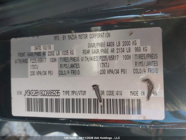 Aukcja sprzedaży 2016 Mazda Cx-5, vin: JM3KE2BY8G0886935, numer aukcji: 12676202
