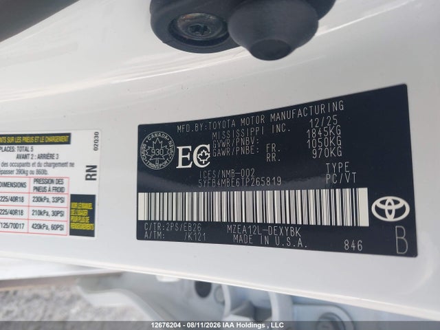 Продажа на аукционе авто 2026 Toyota Corolla Xse Cvt, vin: 5YFB4MBE6TP265819, номер лота: 12676204