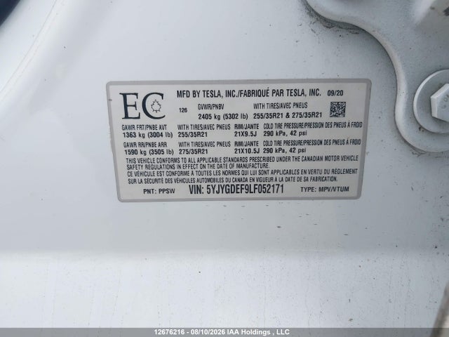 Tesla Model Y 2020 5YJYGDEF9LF052171 Image 16