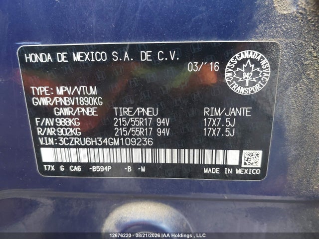 3CZRU6H34GM109236 Honda HR-V