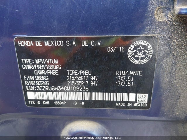 3CZRU6H34GM109236 Honda HR-V