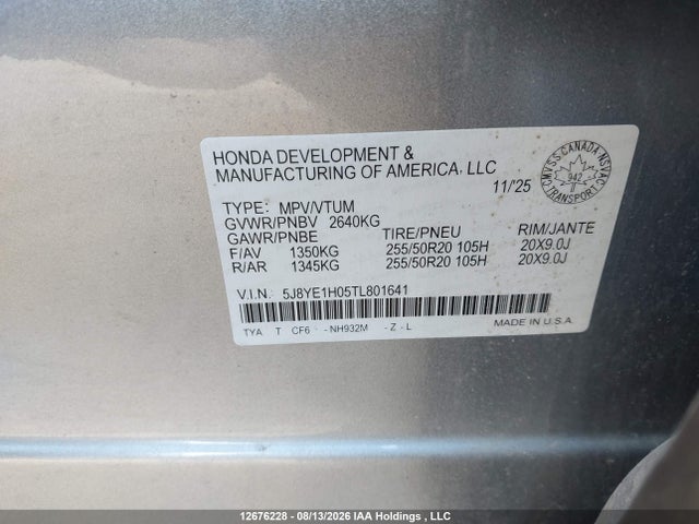 12676228 :رقم المزاد ، 5J8YE1H05TL801641 vin ، 2026 Acura Mdx A-spec مزاد بيع