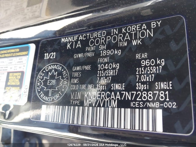 12676229 :رقم المزاد ، KNDERCAA7N7288781 vin ، 2022 Kia Seltos Ex/ex Premium مزاد بيع