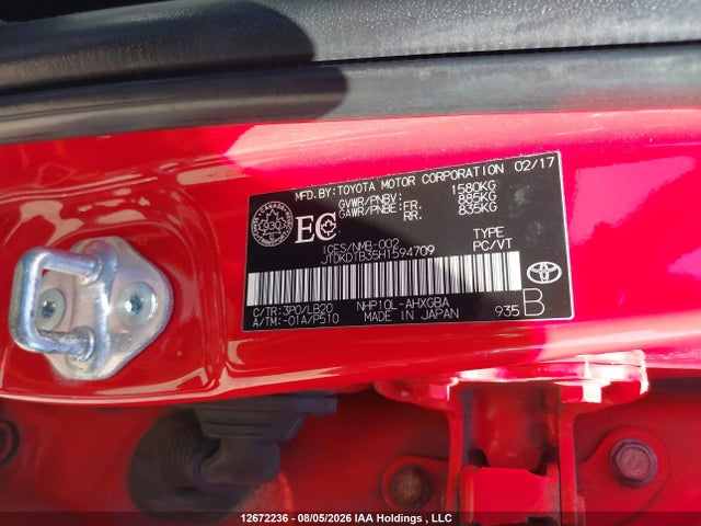 12672236 :رقم المزاد ، JTDKDTB35H1594709 vin ، 2017 Toyota Prius C Technology مزاد بيع