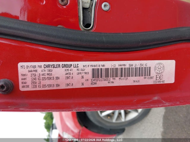 12661985 :رقم المزاد ، 3C4PDDFG1DT602512 vin ، 2013 Dodge Journey R/t مزاد بيع