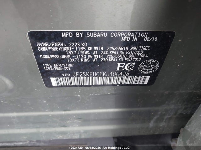 Subaru Forester 2.5i Limited 2019 JF2SKEUC6KH400428 Image 19