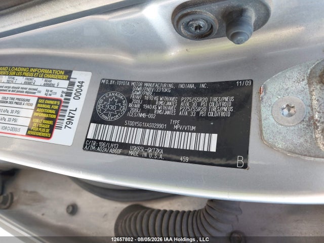 12657802 :رقم المزاد ، 5TDDY5G1XAS029901 vin ، 2010 Toyota Sequoia Platinum 5.7l V8 مزاد بيع