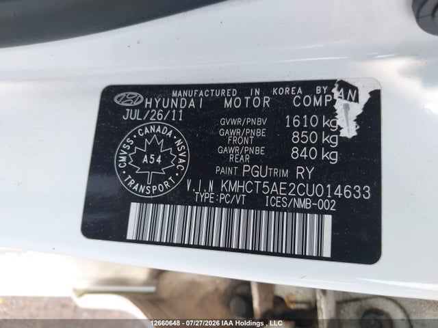 Aukcja sprzedaży 2012 Hyundai Accent Gl, vin: KMHCT5AE2CU014633, numer aukcji: 12660648