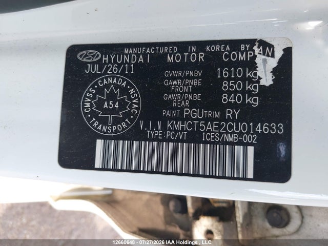Aukcja sprzedaży 2012 Hyundai Accent Gl, vin: KMHCT5AE2CU014633, numer aukcji: 12660648