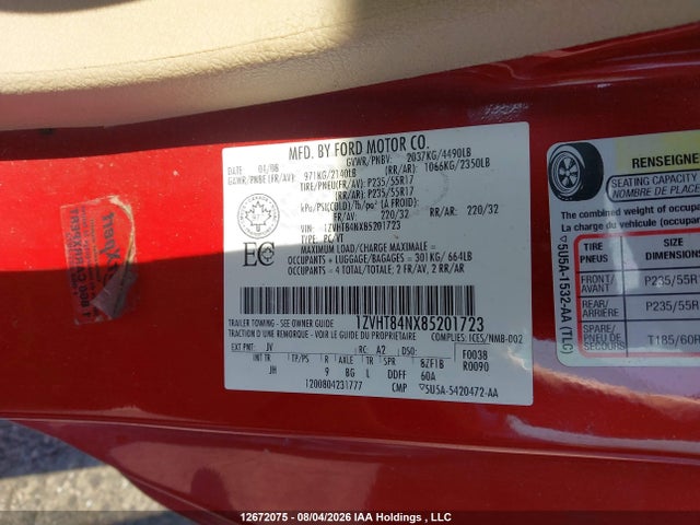Продаж на аукціоні авто 2008 Ford Mustang V6, vin: 1ZVHT84NX85201723, номер лоту: 12672075