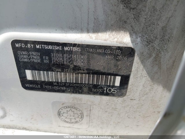 Aukcja sprzedaży 2017 Mitsubishi Mirage G4 Es, vin: ML32F3FJ0HH000508, numer aukcji: 12673651
