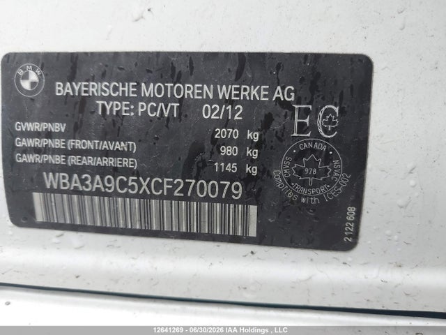 Aukcja sprzedaży 2012 Bmw 335i, vin: WBA3A9C5XCF270079, numer aukcji: 12641269