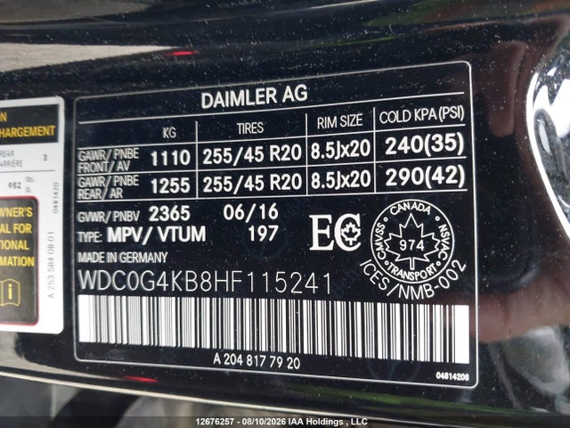 Aukcja sprzedaży 2017 Mercedes-benz Glc 300 4matic, vin: WDC0G4KB8HF115241, numer aukcji: 12676257