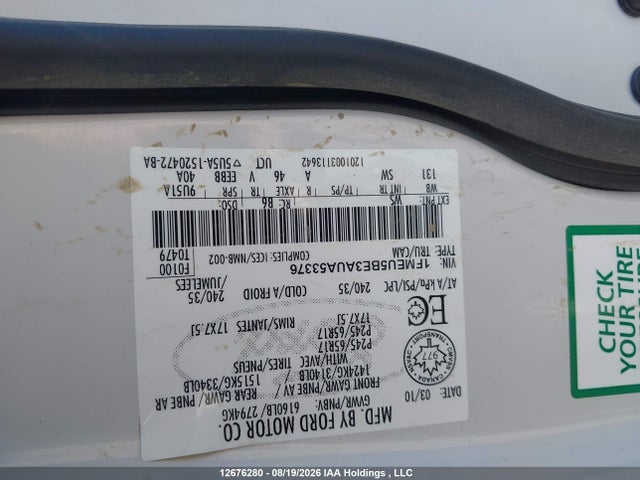 2010 Ford Explorer Sport Trac Xlt მანქანა იყიდება აუქციონზე, vin: 1FMEU5BE3AUA53376, აუქციონის ნომერი: 12676280