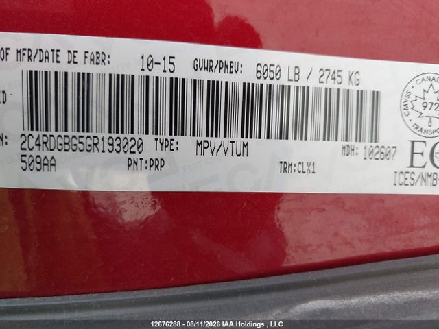 2C4RDGBG5GR193020 Dodge Grand Caravan Se