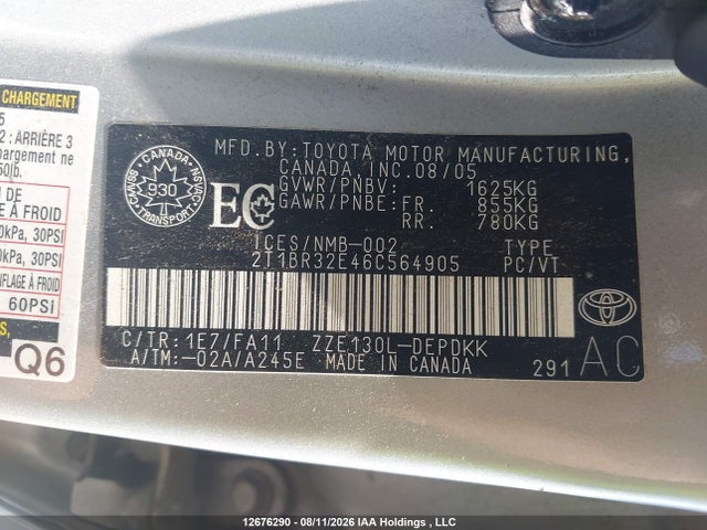 12676290 :رقم المزاد ، 2T1BR32E46C564905 vin ، 2006 Toyota Corolla مزاد بيع