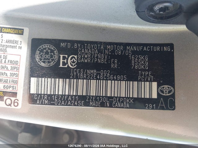 12676290 :رقم المزاد ، 2T1BR32E46C564905 vin ، 2006 Toyota Corolla مزاد بيع