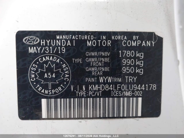 Aukcja sprzedaży 2020 Hyundai Elantra Sel/value/limited, vin: KMHD84LF0LU944178, numer aukcji: 12676291
