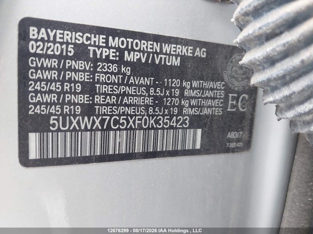 5UXWX7C5XF0K35423 BMW X3 Xdrive35i