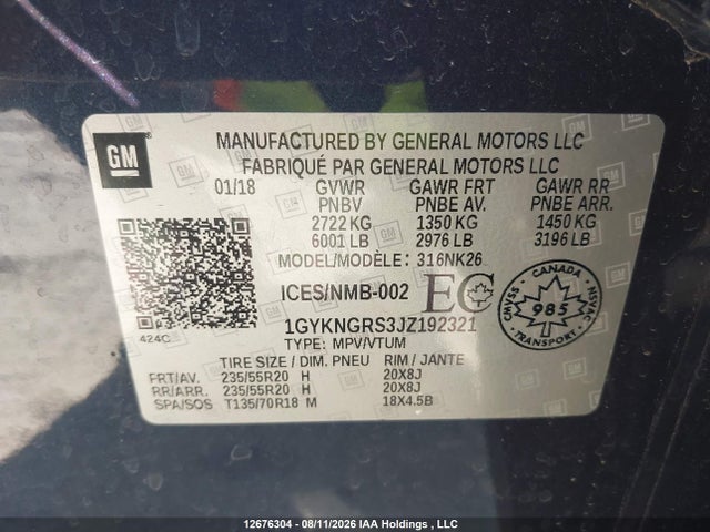 Aukcja sprzedaży 2018 Cadillac Xt5 Platinum, vin: 1GYKNGRS3JZ192321, numer aukcji: 12676304