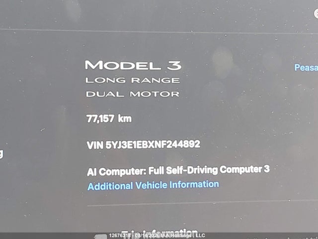 Tesla Model 3 Long Range 2022 5YJ3E1EBXNF244892 Image 15