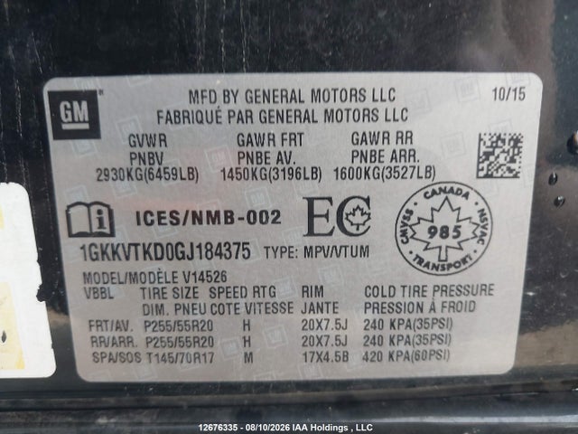 1GKKVTKD0GJ184375 GMC Acadia Denali