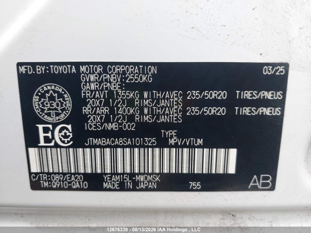 JTMABACA8SA101325 Toyota BZ4X XLE