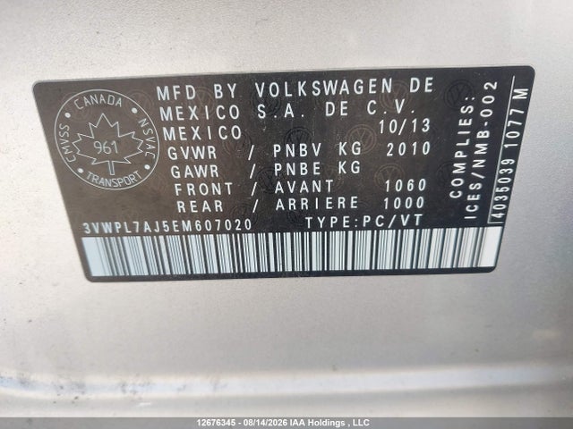 3VWPL7AJ5EM607020 Volkswagen JETTA TDI
